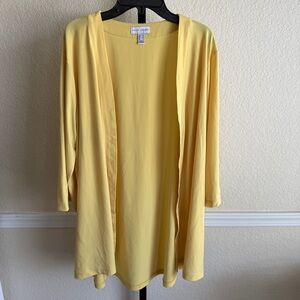 Susan Graver Yellow Cardigan M Open Front 3/4 Sleeve Solid Layering Knit Sweater